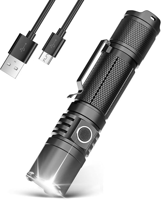 High Power LED Flashlight USB C Rechargeable, 1600 Lumen Tactical Flashlight IP65 Waterproof Handheld Flashlight for Emergency,Police Law Enforcement,Hunting,Camping,Hiking