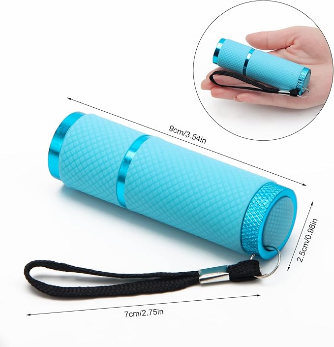 AHIER 9 LED Glow in Dark Flashlights, 3 Pack Rubber Coated Flashlights with Straps, Portable Handy Lights for Camping, Hiking, Indoor, Assorted Colors (Green+Blue)