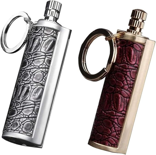Fire Starter Lighter Waterproof Flint Match Outdoor Camping Permanent Metal Matchstick with Keychain(Sold Without Fluid) (Silver+Red)