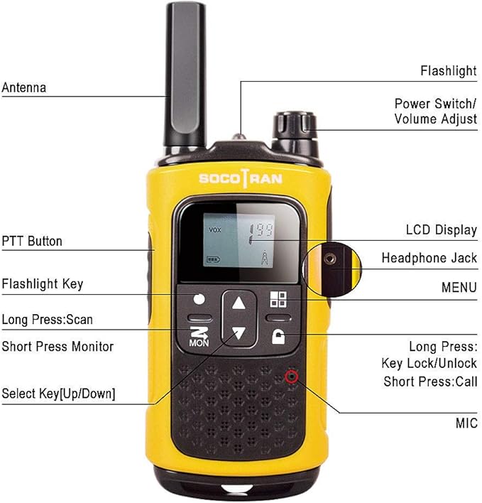 Rechargeable Walkie Talkies for Adults, Long Range 5 Miles Two Way Radios, Rechargeable Battery,Charging Dock,Flashlight,for Camping Hiking Hunting Security Hotel Yellow