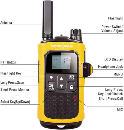 Rechargeable Walkie Talkies for Adults, Long Range 5 Miles Two Way Radios, Rechargeable Battery,Charging Dock,Flashlight,for Camping Hiking Hunting Security Hotel Yellow