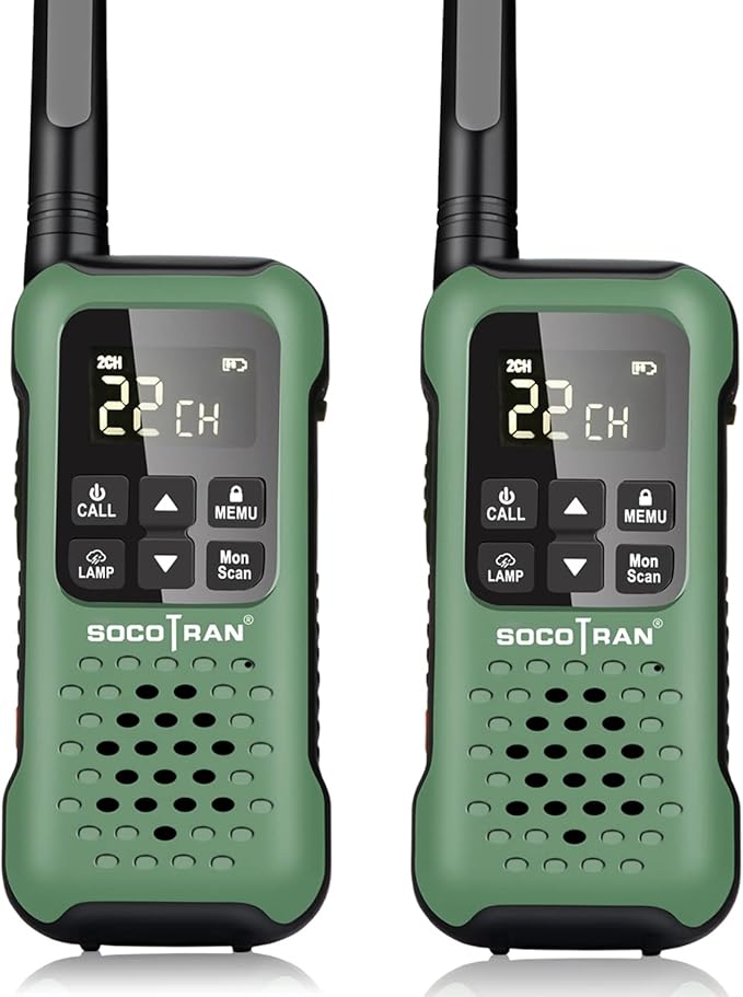 Rechargeable Walkie Talkies Two Way Radio IP67 Waterproof Long Range 5 Miles Two Way Radios Floating Flashlight & SOS Emergency Lamp, NOAA Weather Alert Walkie-Talkie Green