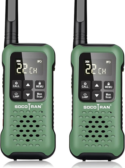 Rechargeable Walkie Talkies Two Way Radio IP67 Waterproof Long Range 5 Miles Two Way Radios Floating Flashlight & SOS Emergency Lamp, NOAA Weather Alert Walkie-Talkie Green