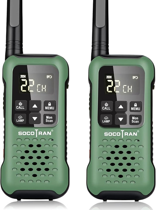 Rechargeable Walkie Talkies Two Way Radio IP67 Waterproof Long Range 5 Miles Two Way Radios Floating Flashlight & SOS Emergency Lamp, NOAA Weather Alert Walkie-Talkie Green