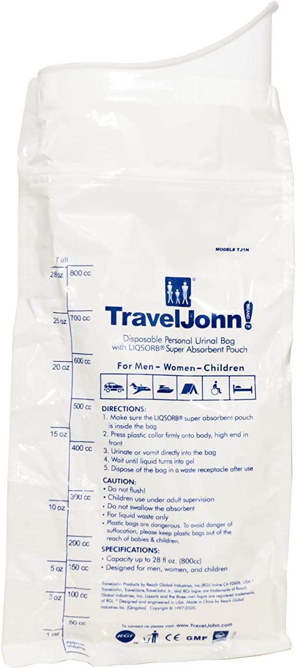 Resealable Disposable Urinal for All Genders, Adults, and Children (18 Pack) Designed for Emergencies, Travel, Camping, Long Car Rides and More - 28oz/800ml Capacity (TJ1N-C)