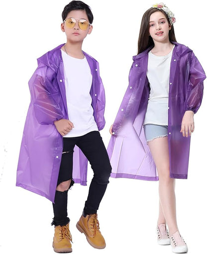 2 Pack Rain Ponchos for Kids, Reusable Kids Rain Jacket with Hood Waterproof Raincoats for Boys and Girls