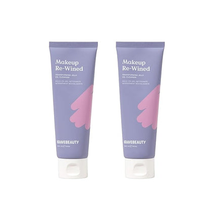 KraveBeauty Makeup Re-Wined Duo, Transforming Jelly Oil Cleanser Duo, Removes Makeup & Impurities, Suitable For All Skin Types, Vegan & Cruelty Free, 3.38 fl oz x2