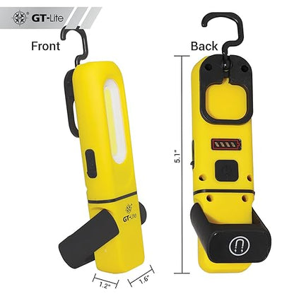 LED Rechargeable Work Light 300 Lumen Flash Light, 6ft Cable, Hanging Hook, Magnetic Base, Kickstand, 3 Settings, High/Low/Flashlight, Emergency Kits, Camping Light, Utility, Plumbing Light