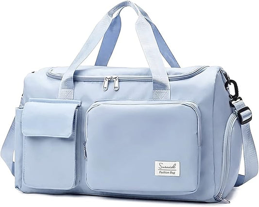 Sports Gym Duffel Bag with Shoes Compartment and Dry Wet Separated Pocket for Men and Women - Blue