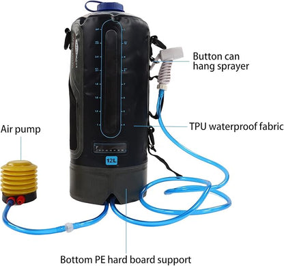 Topyond Camping Shower Bag, 12L Capacity Portable Shower Bag with Pump and Water Tube for Outdoor Backpacking,Outdoor Water Storage Bags Camping Accessories for Camping, Beach, Hiking, Climbing