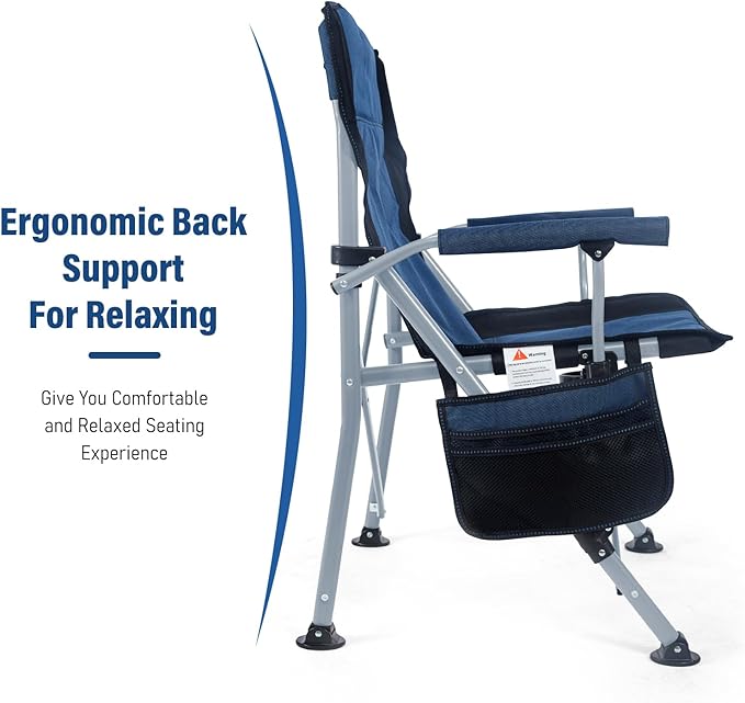 Camping Chair for Adults,Portable Folding Lawn Chair for Outside,Heavy Duty Camping Chair Support up to 330lbs,Collapsible Outdoor Beach Chair with Cup Holder(Navy Blue)