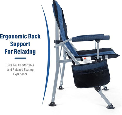 Camping Chair for Adults,Portable Folding Lawn Chair for Outside,Heavy Duty Camping Chair Support up to 330lbs,Collapsible Outdoor Beach Chair with Cup Holder(Navy Blue)