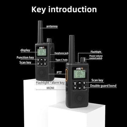 1 Pack Walkie Talkies, KSUN TFSI GZ30 Two-Way Radio Long Range with Receive Two Channels simultaneously LED Flashlight VOX LCD Display Tpye-C for Hiking Camping Trip（1 Pack）