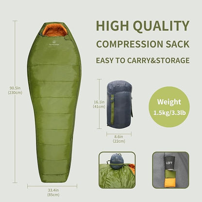Mountainlodge 3-4 Seasons Shingle Sleeping Bag 15℉ with Inner Pocket for Adult,Perfect for Backpacking,Traveling and Hiking,Including Free Compression Stuff Sack.