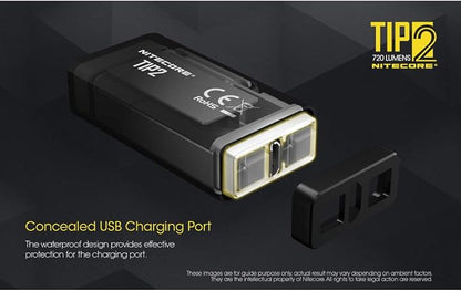 Nitecore TIP 2 (TIP2) Keychain Flashlight, 720 Lumen LED High Lumen USB Rechargeable for EDC Pocket with LumenTac Charging Cable