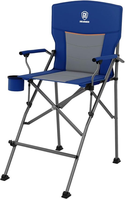 EVER ADVANCED Tall Directors Chair with Cup Holder 31", Bar Height Folding Chair for Camping, Sports with Carry Bag, Mesh Pockets and Footrest, Heavy Duty 300 lbs, Blue