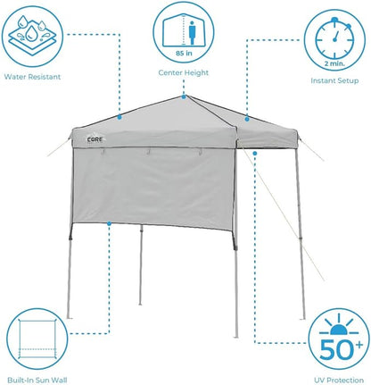 Core Instant Straight Leg Canopy Tent with Adjustable Sun Wall, 6 ft x 4 ft , Gray