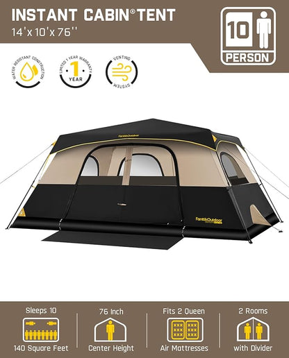 FanttikOutdoor Camping Tent 4/6/8/10 Person Instant Cabin Tent Setup in 60 Seconds with Rainfly & Windproof Portable with Carry Bag for Family Camping & Hiking
