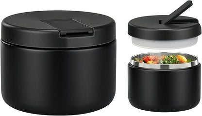 12oz Kids Soup Thermo for Hot Food Insulated Vacuum Food Jar with Buckle Lid, Stainless Steel Wide Mouth Leak Proof Lunch Container for School Travel-Black