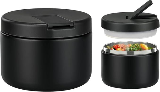 12oz Kids Soup Thermo for Hot Food Insulated Vacuum Food Jar with Buckle Lid, Stainless Steel Wide Mouth Leak Proof Lunch Container for School Travel-Black