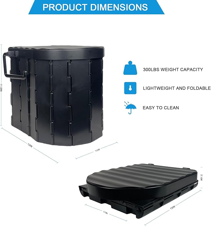 Portable Folding Toilet for Adults Camping, 300LBS Weight Capacity Porta Potty with Removable Toilet Paper Holder for Outdoor, Travel, RV, Boats and Emergency Use