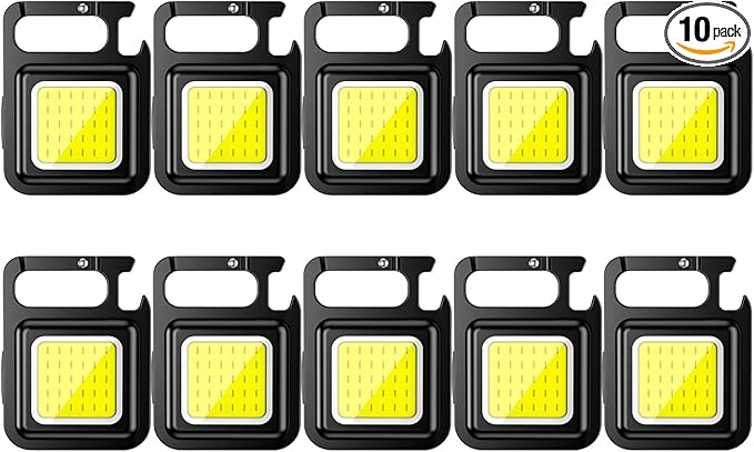 10 Pack COB Mini LED Flashlight Keychain Light, Multifunctional Portable Bright Small EDC Rechargeable LED Flash Light, USB Charging Work Lights for Camping, Outdoor, Fishing, Emergencies