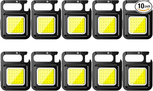 10 Pack COB Mini LED Flashlight Keychain Light, Multifunctional Portable Bright Small EDC Rechargeable LED Flash Light, USB Charging Work Lights for Camping, Outdoor, Fishing, Emergencies