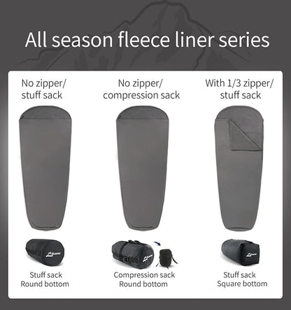 Litume All Season Fleece Sleeping Bag Liner Adds Up to 27°F/ 15°C, Lightweight Mummy Sleeping Sack for Cold Weather and Winter Backpacking, Camping, Traveling with Drawstring Hood and Stuff Sack E629