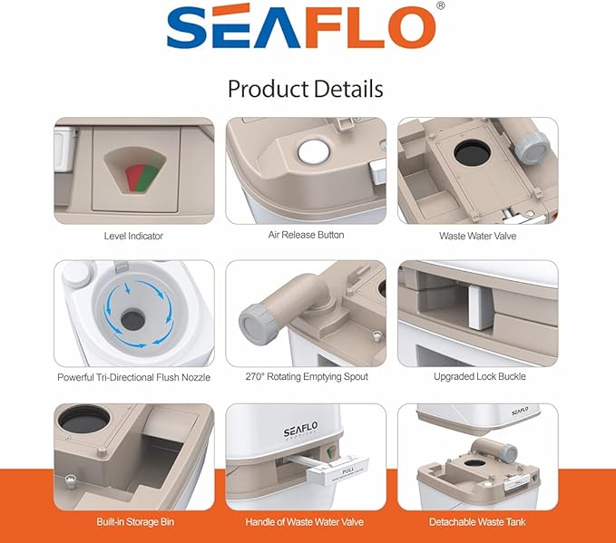 SEAFLO Portable Toilet for RV, Boat, and Camping (4.8 Gallon - Premium Ver.)