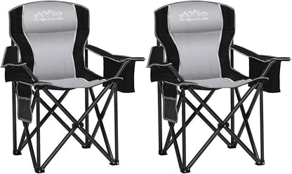 Camping Chair with Cooler Bag, Cup Holder, Storage Pocket, Heavy Duty 450lbs Capacity with Large Anti-Sink Feet, Portable Folding Padded Chair for Outdoor, Beach, Fishing, Sports, Black 2Pack
