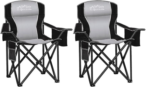 Camping Chair with Cooler Bag, Cup Holder, Storage Pocket, Heavy Duty 450lbs Capacity with Large Anti-Sink Feet, Portable Folding Padded Chair for Outdoor, Beach, Fishing, Sports, Black 2Pack