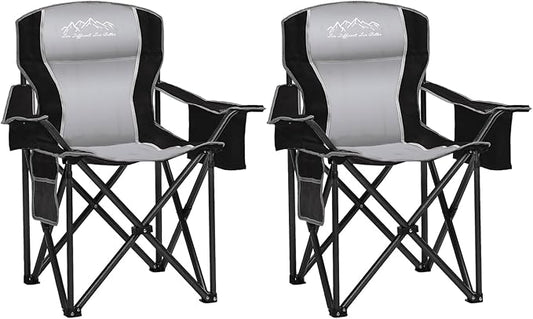 Camping Chair with Cooler Bag, Cup Holder, Storage Pocket, Heavy Duty 450lbs Capacity with Large Anti-Sink Feet, Portable Folding Padded Chair for Outdoor, Beach, Fishing, Sports, Black 2Pack
