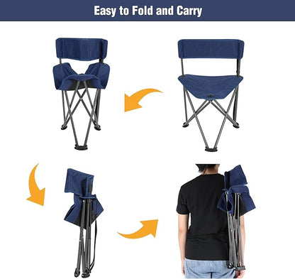 REDCAMP 2 Pack Tripod Chairs for Adults, Folding Lightweight Portable Golf Chairs for Spectators, Compact 3 Legged Tripod Stools Seat with Backrest for Camping Fishing Hunting, Blue