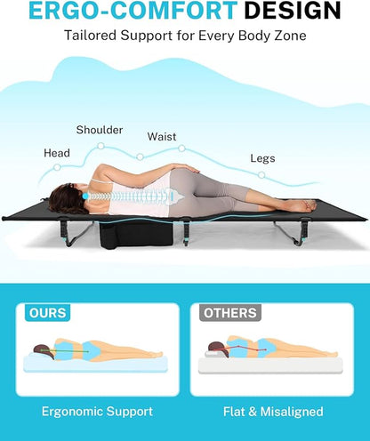 Gonex 31.5" Extra Wide Camping Cot with Breathable Mesh Fabric Supports 350lbs, Portable Ultralight Folding Cot Bed for Adults Travel, Beach, Home, Sleeping (Mesh)