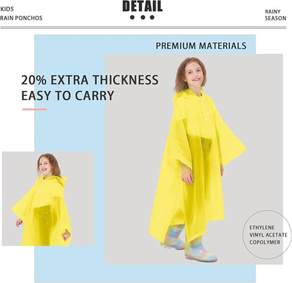 2 Pack Kids Rain Ponchos Reusable EVA Ponchos with Drawstring Hood, Waterproof Jacket for Boys and Girls