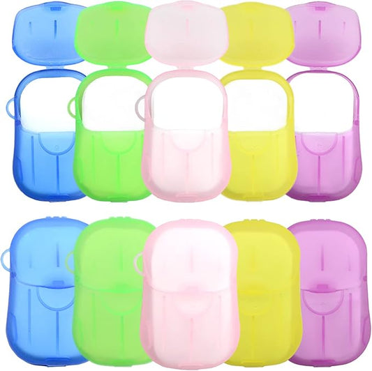 10 Boxes (500 sheets) Portable Hand Soap Flakes, Travel Paper Soap Sheets for Hand Washing, Disposable Laundry Clothes Soap Leaves for Traveling Hiking Camping