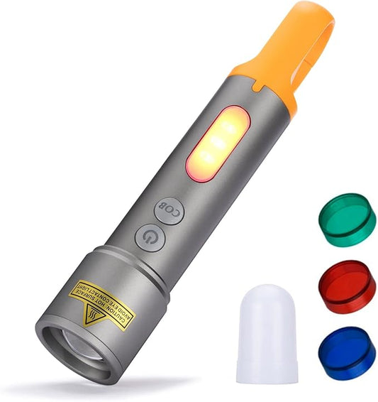 ALONEFIRE Z8 LED Flashlight High Lumens 10W Zoomable Type C USB Rechargeable COB Keychain Work Light Multicolor Lens Flashlight with Portable Hook for Camping Hiking Hunting Tracking Emergency