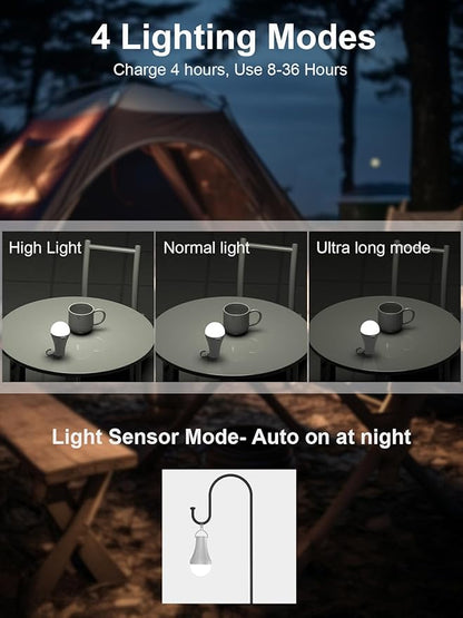 LED Tent Lights Rechargeable Camping Light Bulbs, Gifts for Men Dad Grandpa, 2-Pack Waterproof LED Tent Lamp with 4 Lighting Modes for Outdoor Camping Hiking Hurricane