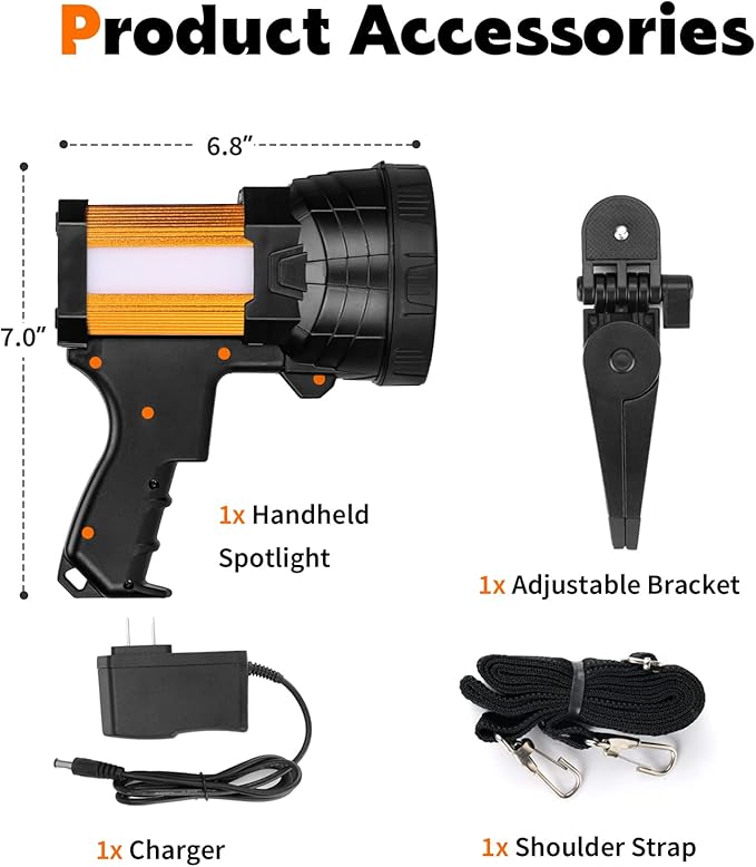 Super Bright Rechargeable Spotlight,Handheld Rechargeable LED Flashlight Ultra-Long Standby Lightweight Tactical Searchlight with USB Output Aluminium Alloy Golden Camping Light (Yellow Light)