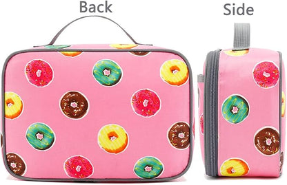 FlowFly Kids Lunch box Insulated Soft Bag Mini Cooler Back to School Thermal Meal Tote Kit for Girls, Boys, Doughnut