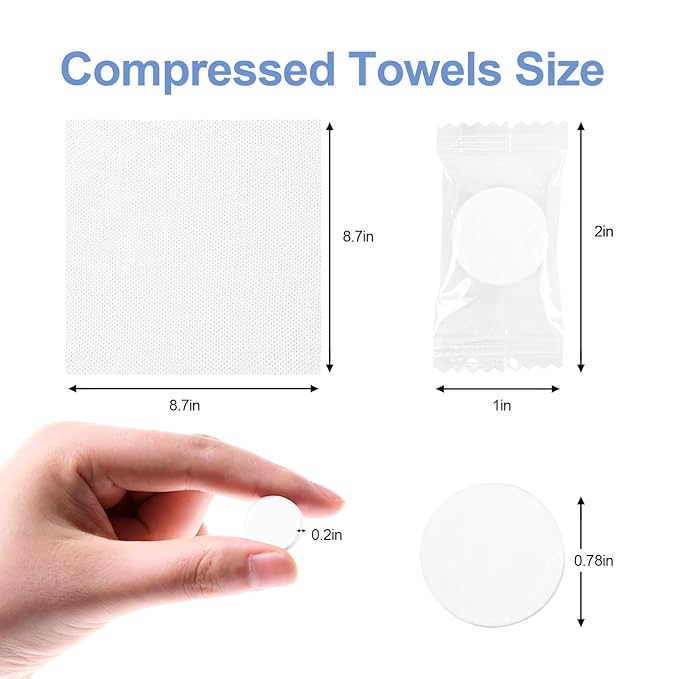 100 PCS Compressed Towel, Portable Compressed Towel Tablets, Compressed Hand Wipe Coin Paper Towel, Camping Wet Towel, Disposable Towel for Travelling, For Home Beauty Outdoor Sports