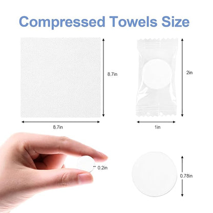 100 PCS Compressed Towel, Portable Compressed Towel Tablets, Compressed Hand Wipe Coin Paper Towel, Camping Wet Towel, Disposable Towel for Travelling, For Home Beauty Outdoor Sports