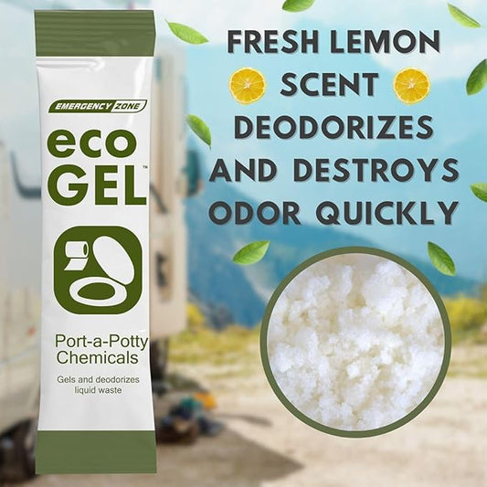 Emergency Zone Eco Gel Port-a-Potty Chemicals - Liquid Waste Gelling and Deodorizing Powder