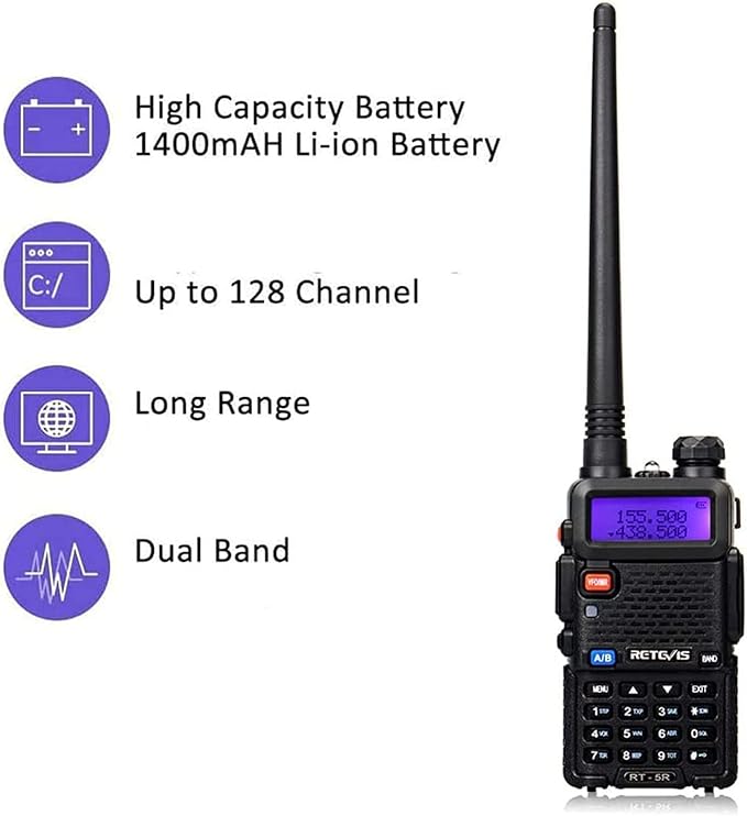Retevis RT-5R Dual Band Two Way Radios Long Range, High Power 128CH LCD Walkie Talkies for Adults, 2 Way Radio for Hunting, Camping (2 Pack)