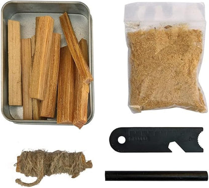 Fatwood 100% Natural Firestarter Sticks Hand Cut in The USA Ferro Rod Ferrocerium Flint Jute Fatwood Chips Striker Tin Container Survival Emergencies Camping Steve Kaeser Since 1989