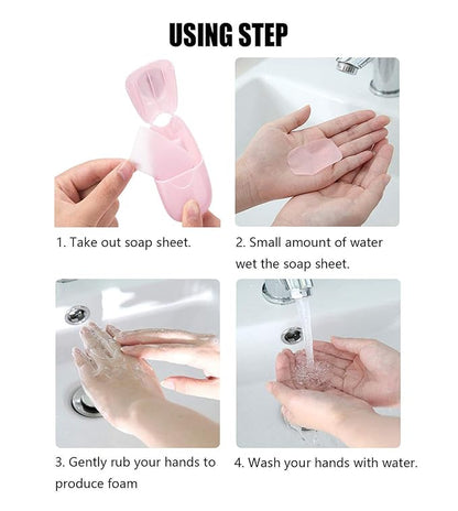1 Box (50 Sheets) Mini Portable Travel Soap Paper Sheets Disposable Hand Washing Bath Scented Paper Soap for Outdoor, Camping Hiking (Pink)