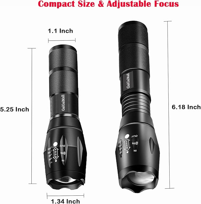 Dual Color Tactical LED Flashlight with White Light & Red Light Option for Night Hunting Astronomy Aviation, 2 Pack