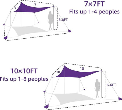 UMARDOO Family Beach Tent Canopy Sun Shade Portable 10×10FT, Large Wind Resistance Beach Sun Shelter Easy Setup with Packable Carry Bag for Outdoor Travel UPF 50+(Purple)