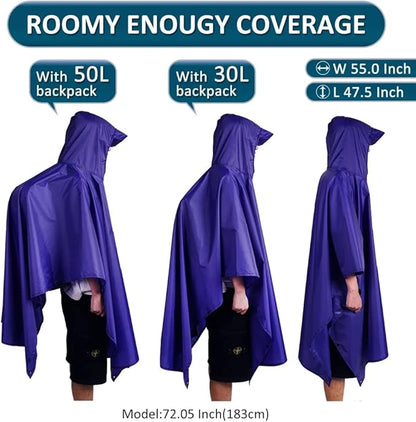 Hooded Rain Poncho Waterproof Raincoat Jacket for Men Women Adults, Military Poncho for Outdoor Activities Camping Fishing