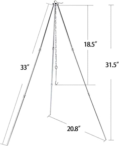 Sutekus Camping Tripod Camp Fire Tripod Portable Campfire Cooking Dutch Oven Tripod and Lantern Hanger silver